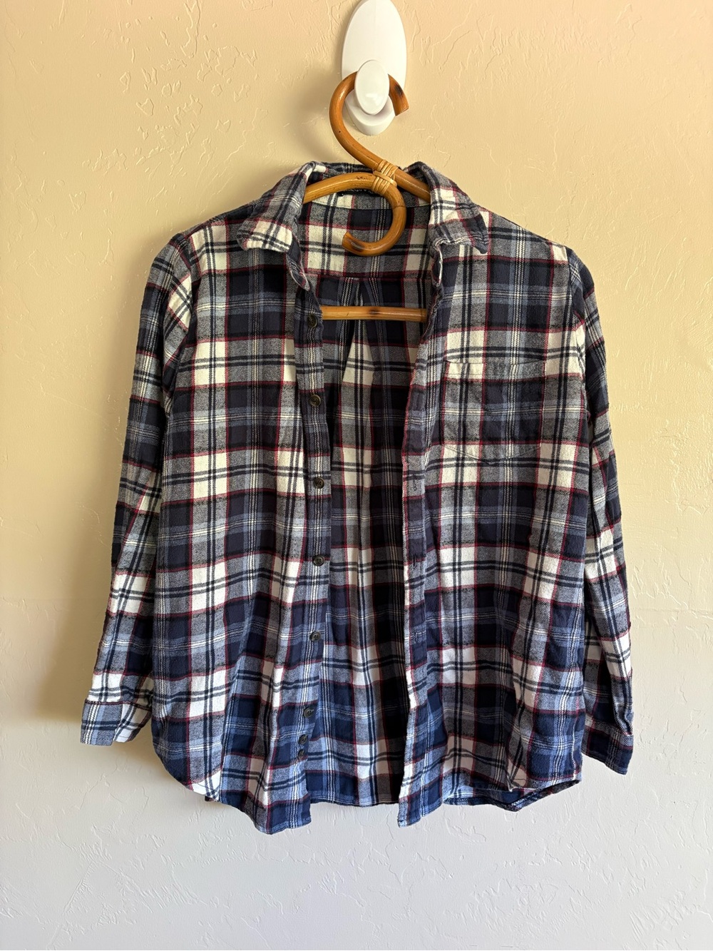 Brandy Melville Plaid 100% Cotton Flannel Style Button Down Shirt Red Blue